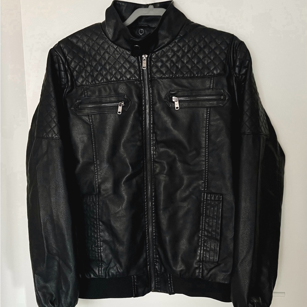 NY&C Black Faux Leather Jacket | Fleece Lined | Men’s L